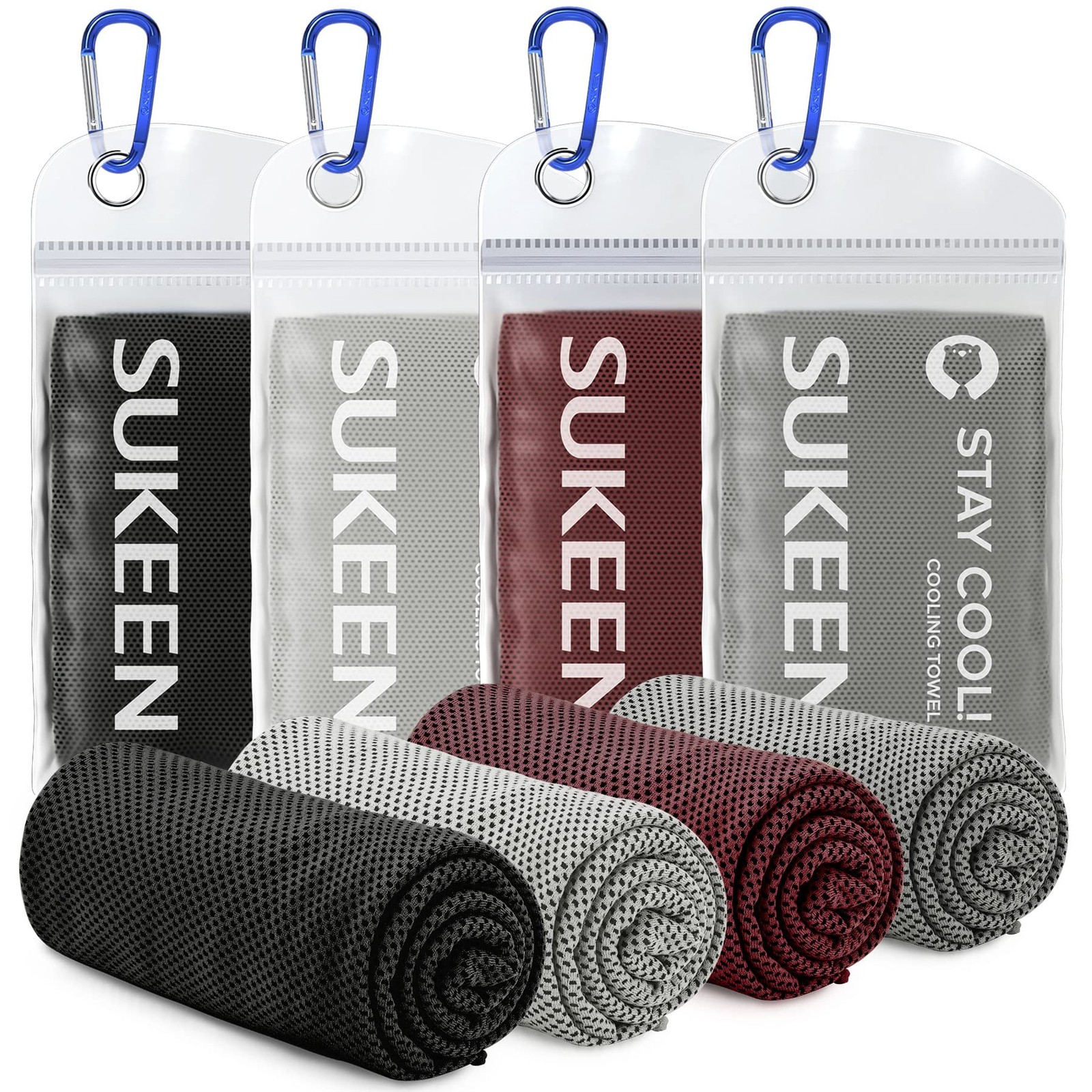 Sukeen 4 Pack Cooling Towels 40&Prime; X 12&Prime;, Dark Grey/Grey/Brown/Black