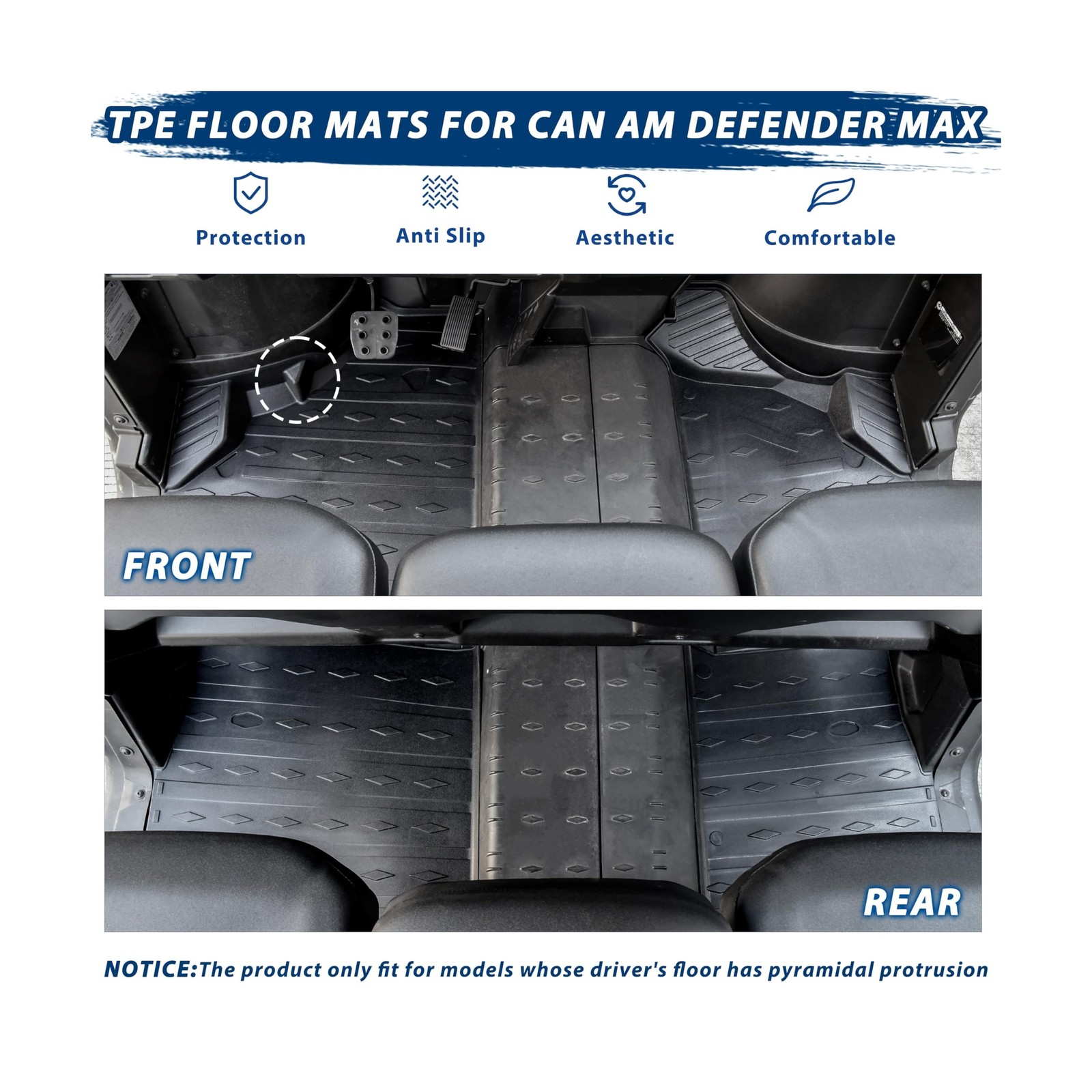 TPE Floor Mats for Can Am Defender Max, Front Rear Anti-Slip Rubber Floor Mat…