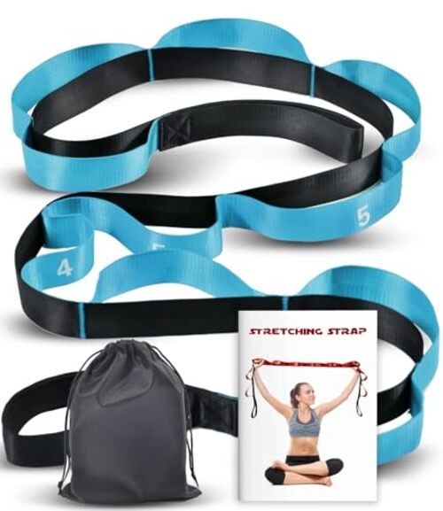 Stretching Strap with 10 Loops-Yoga Length: 86 inches, Width: 1.5 inches Blue