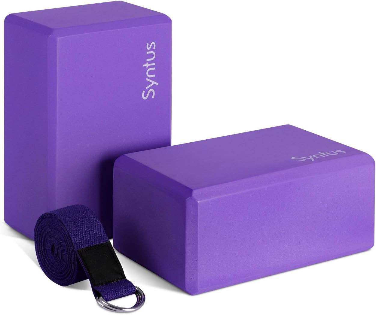 Yoga Block and Yoga Strap Set, 2 Soft Non-Slip Yoga Blocks 9×6×4 Inches, 8FT Met