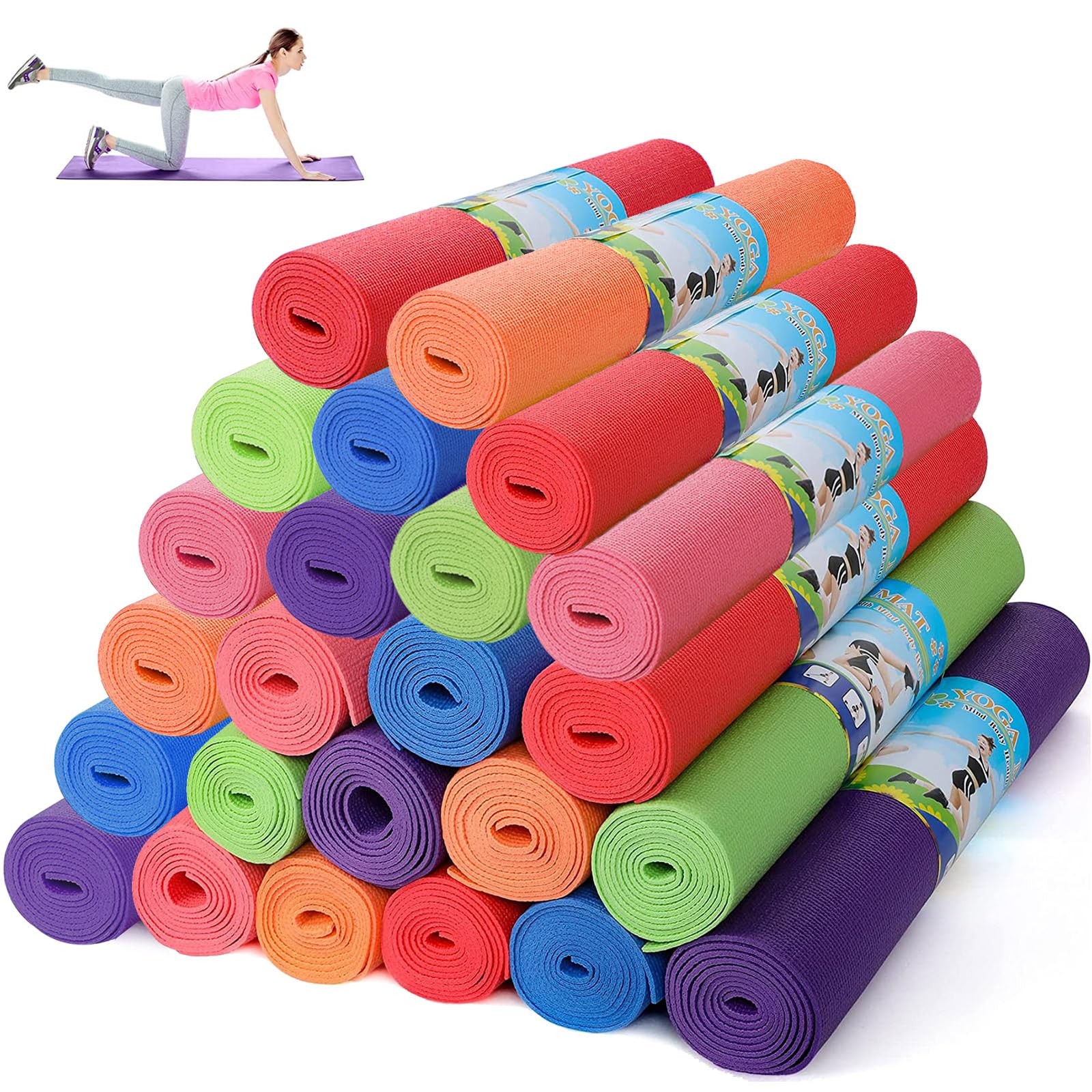 24 Pcs Yoga Mats Bulk – Non Slip, Lightweight Professional Colorful Exercise …