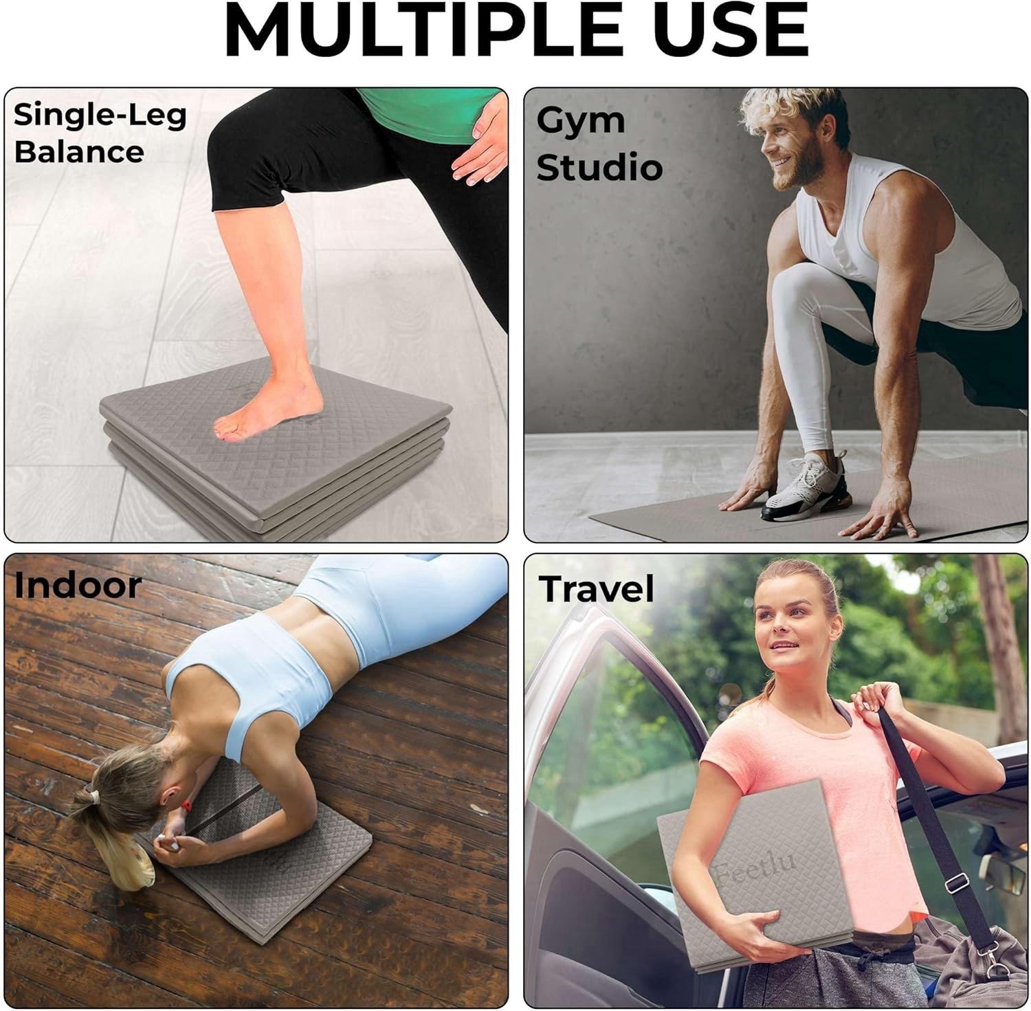Foldable Yoga Mat, 6mm, Non-Slip, Lightweight, 72”x24”, Travel Mat, Gray
