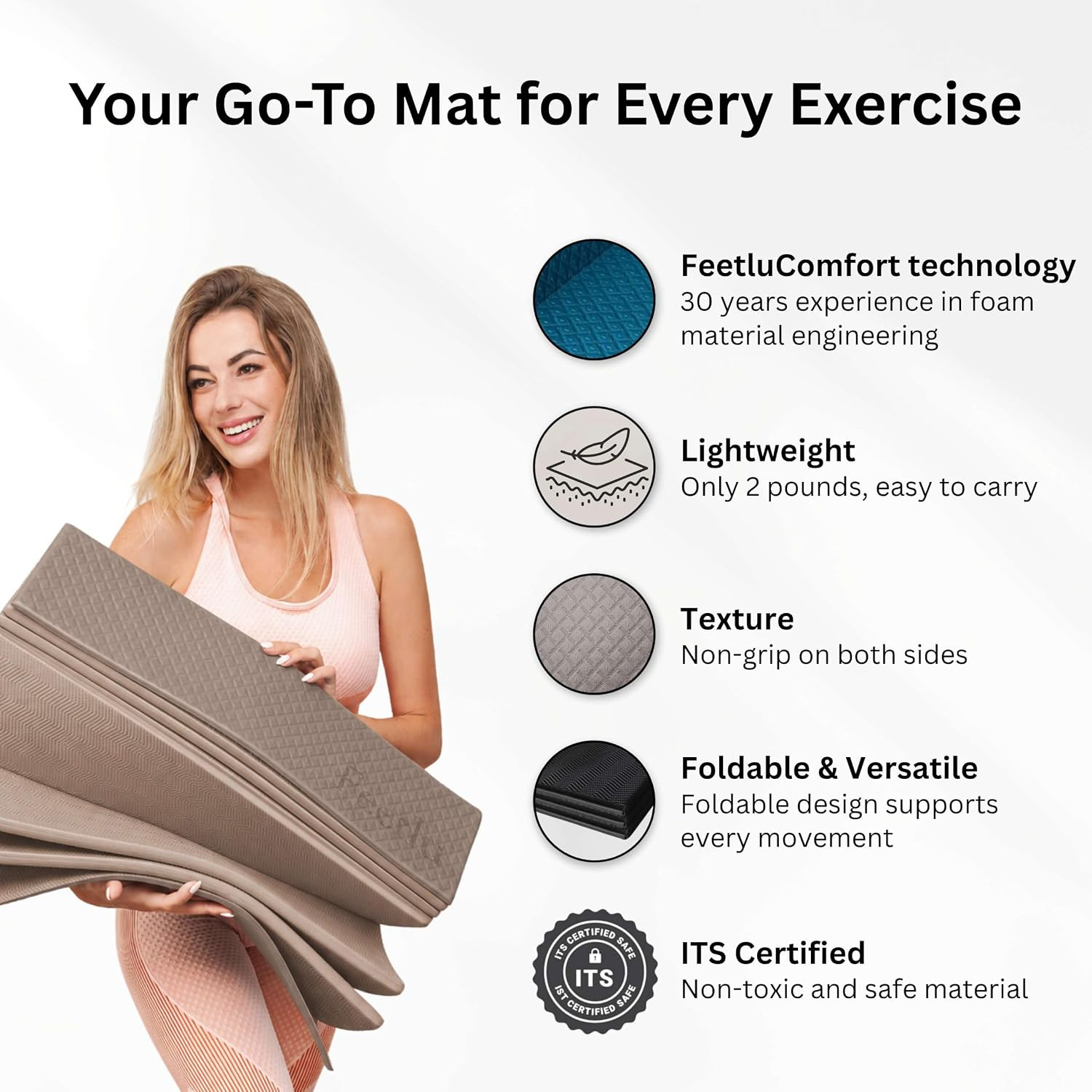 Foldable Yoga Mat – 6mm to 12mm Thickness, Lightweight & Anti-Slip, 72&Prime;x24