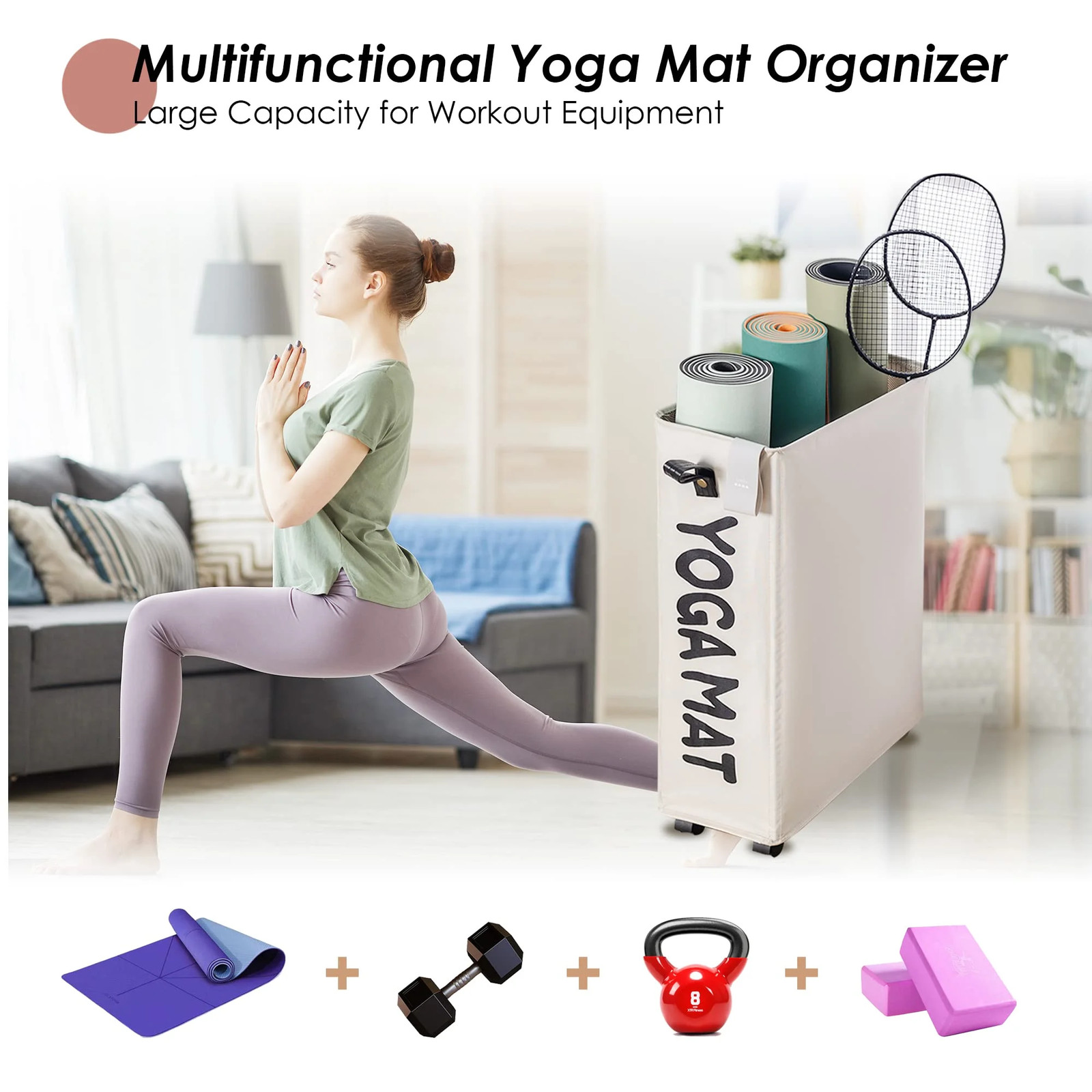 Yoga Mat Storage Rack, 22’’ Large Yoga Mat Holder Accessories, Home Gym Equipmen
