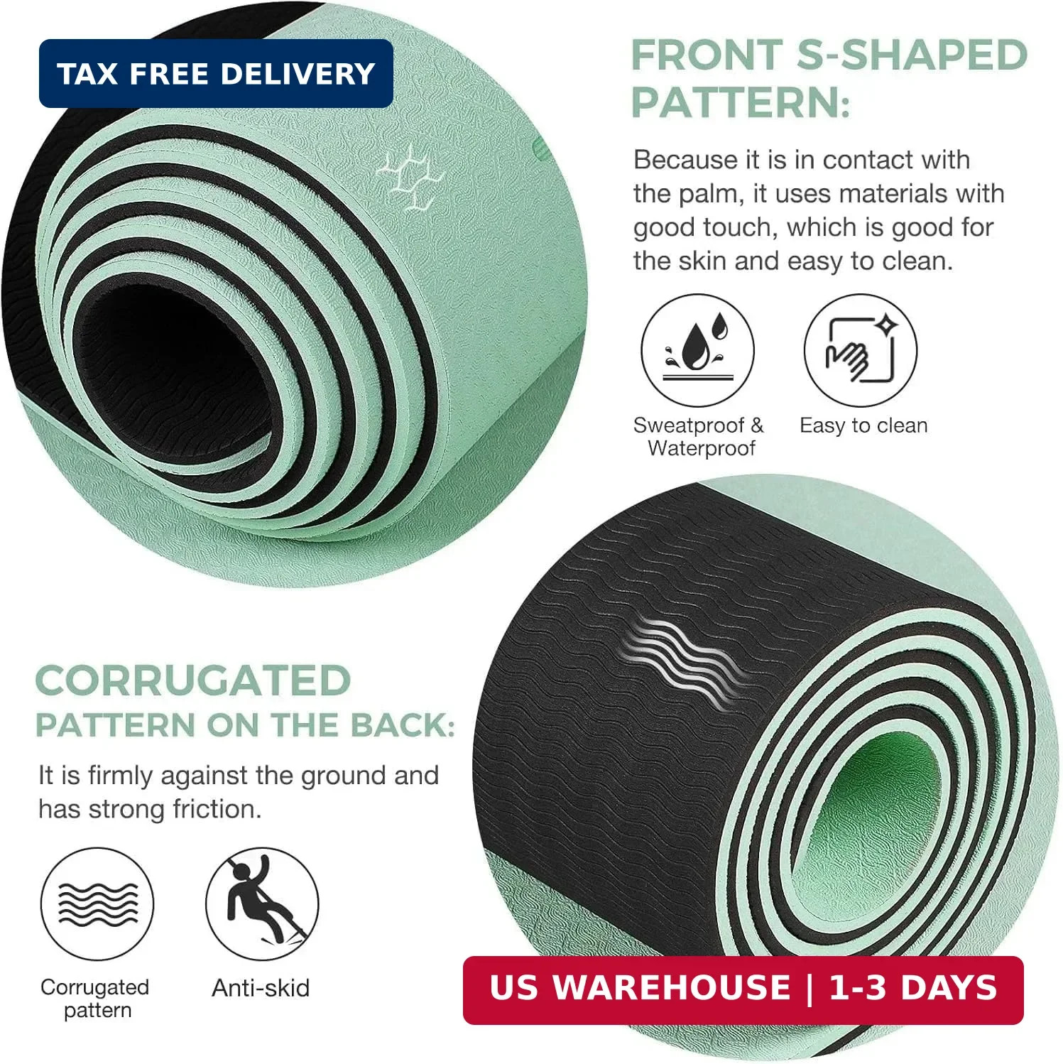 Gruper Yoga Mat Non Slip TPE Extra Wide Yoga Mat with Alignment Mark, 72&Prime;L x 32&Prime;