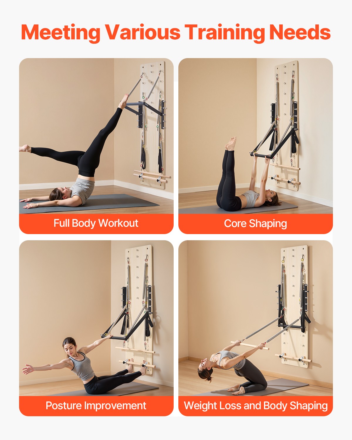 VEVOR Wall Mounted Pilates Reformer Machine Pilates Springboard Maple Wood Gym