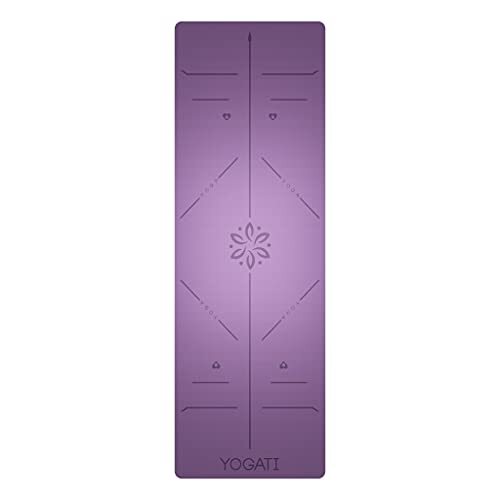 YOGATI Yoga Mat with Alignment Lines. Exercise mat with carry Assorted Colors