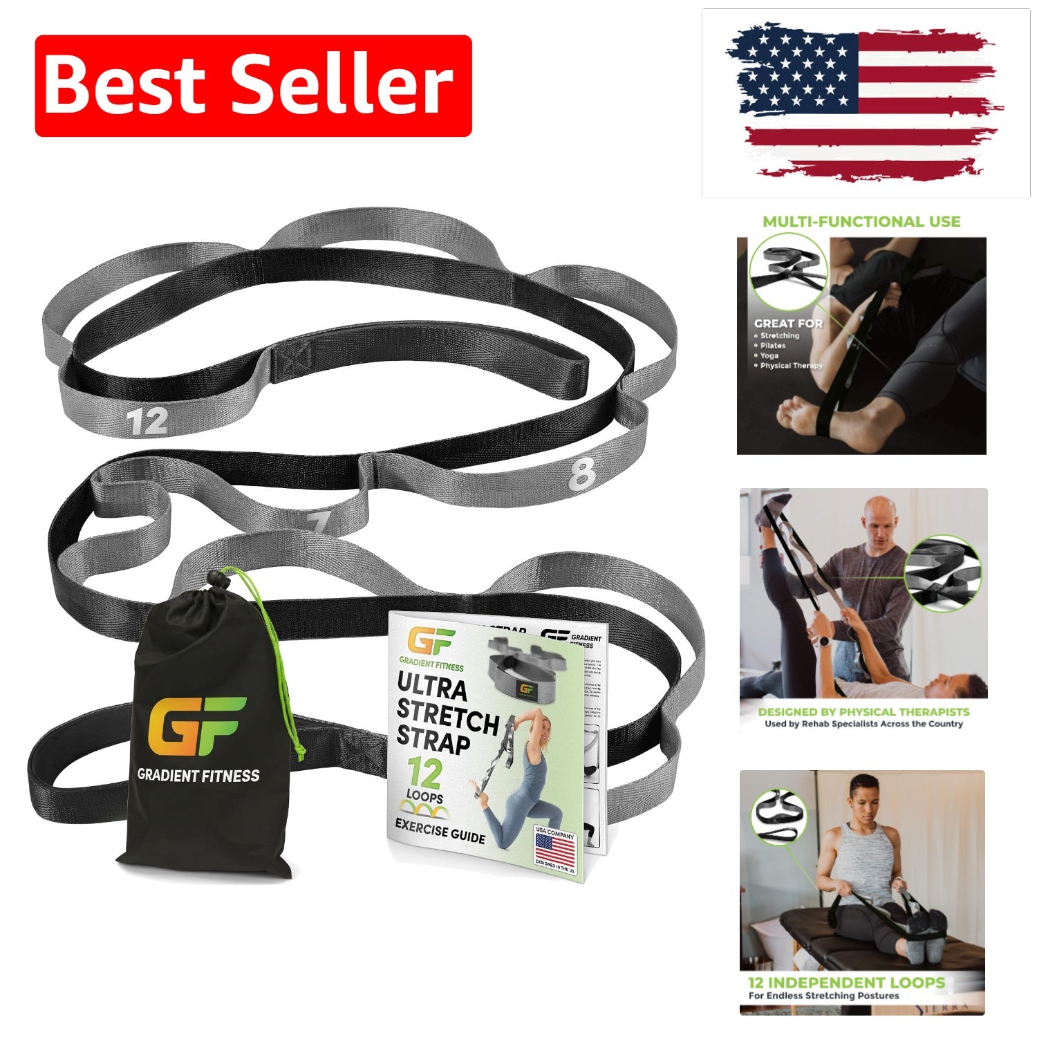 Stretching Strap for Physical Therapy, 12 Multi-Loop Stretch Strap 1&Prime; W x 8&prime; …