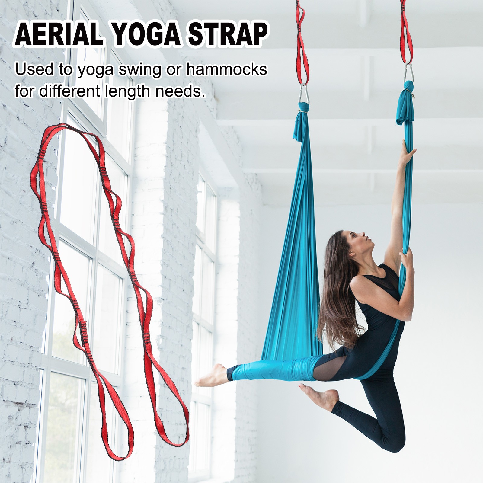 25KN Daisy Chain Yoga Extend Belt 1.5M, 2Pcs Climbing Straps for Exercise, Red