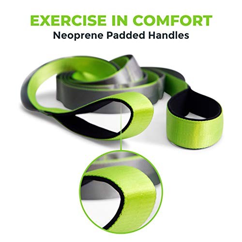 Stretching Strap for Physical Therapy, 12 Multi-Loop Green/Grey Wide Grip