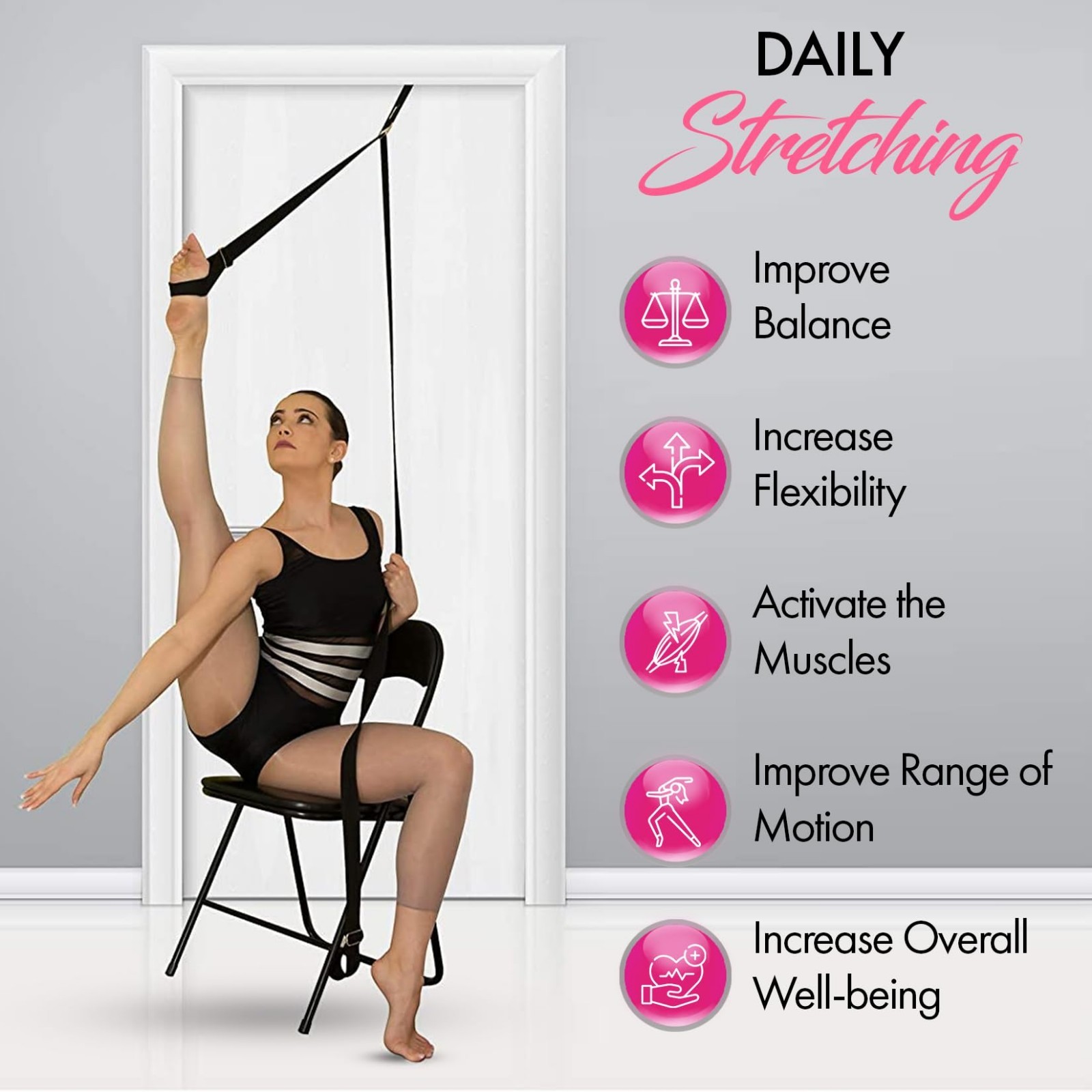 Stretching Strap with Door Anchor – Flexibility Trainer for Dance, Yoga, Gymnast