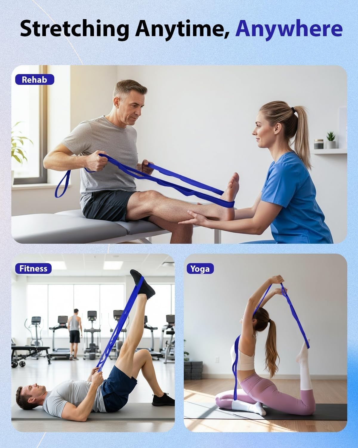 Sturdy Stretching Strap with Adjustable Loops for Controlled Mobility Exercises