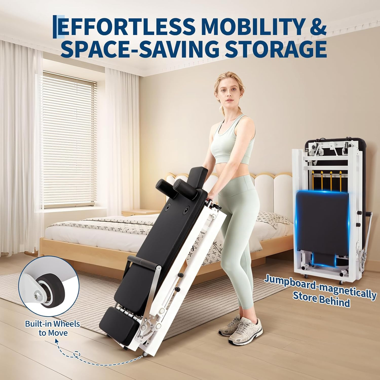Foldable Pilates Reformer with Jump Board & Adjustable Resistance for Home Gym