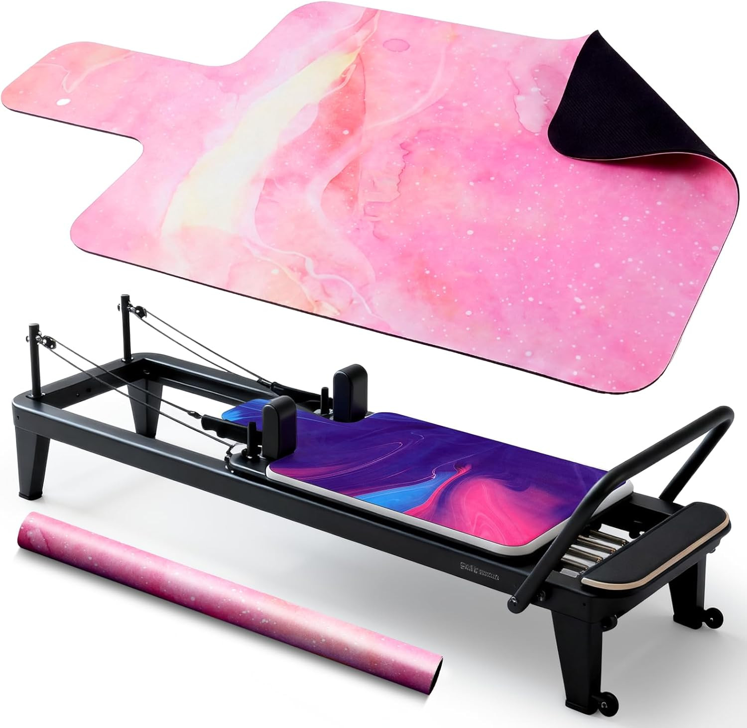 Pilates Reformer Mat Set, Non-Slip Microsuede, Rubber Backing, 38&Prime;x22&Prime;, Pink/Pur