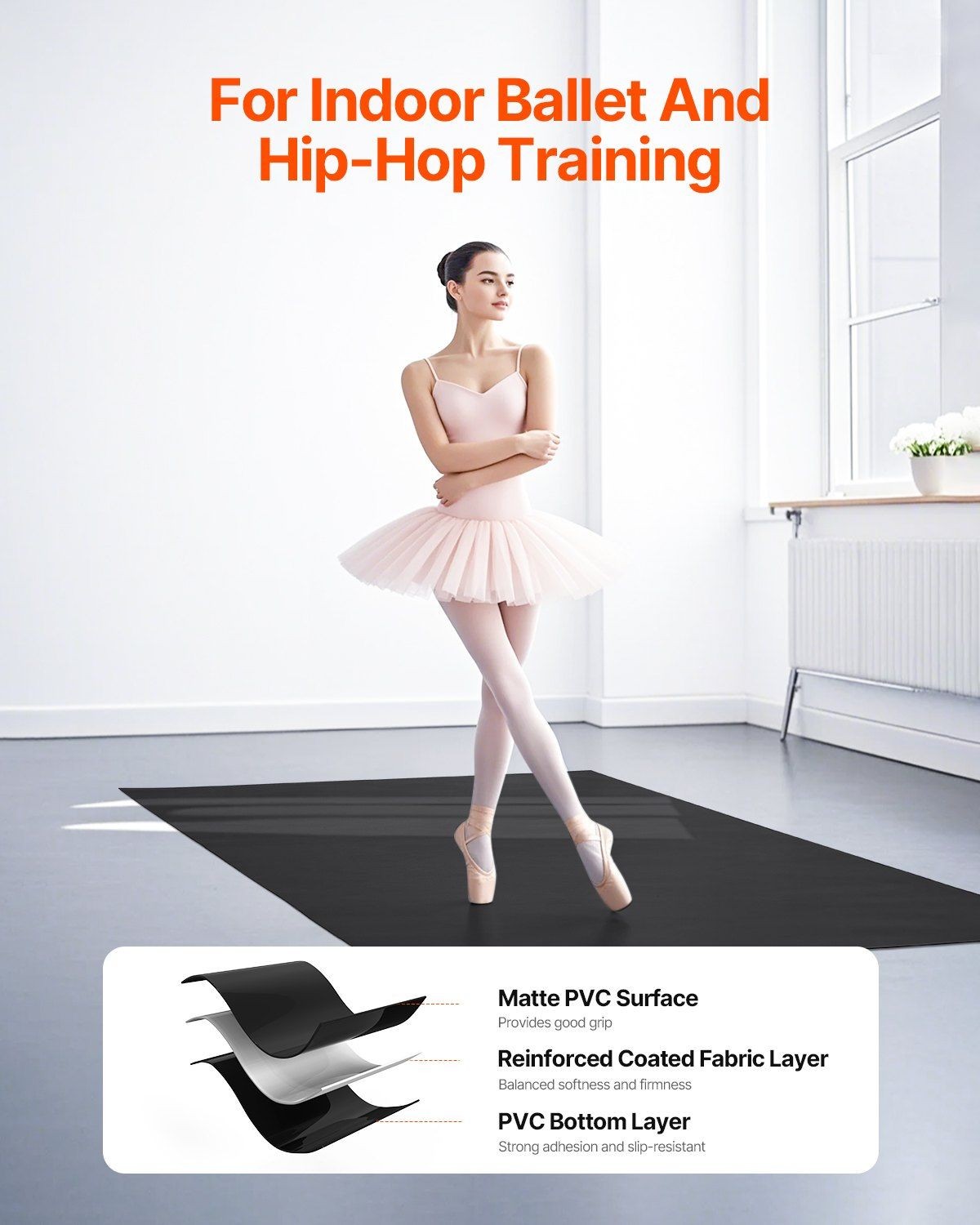 6.6&rsquo;x3&prime; Multi-Use PVC Mat for Yoga Pilates Fitness Training