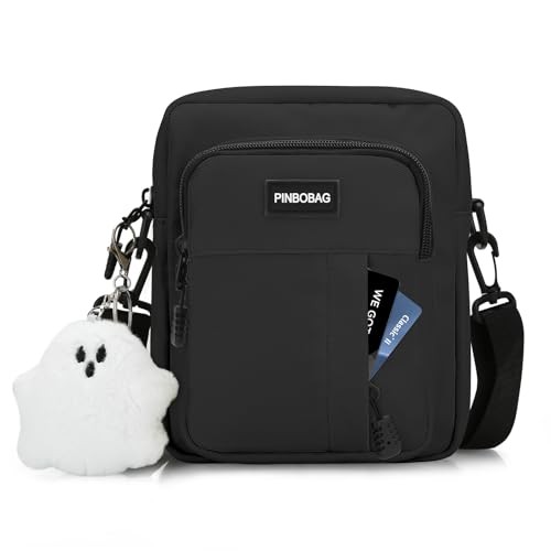 Cute Nylon Crossbody Bag for Women Men Unisex Small Black-ghost Pendent