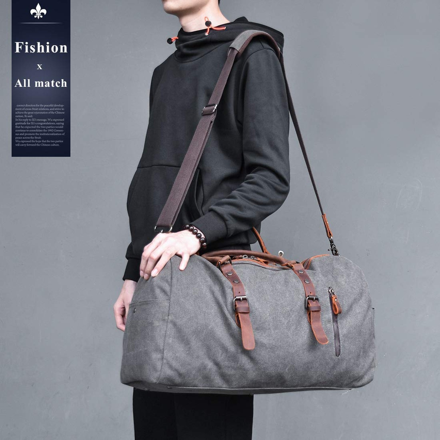 Travel Duffel Bag Large Canvas Duffle Bag for Men Women Leather Weekender Ove…