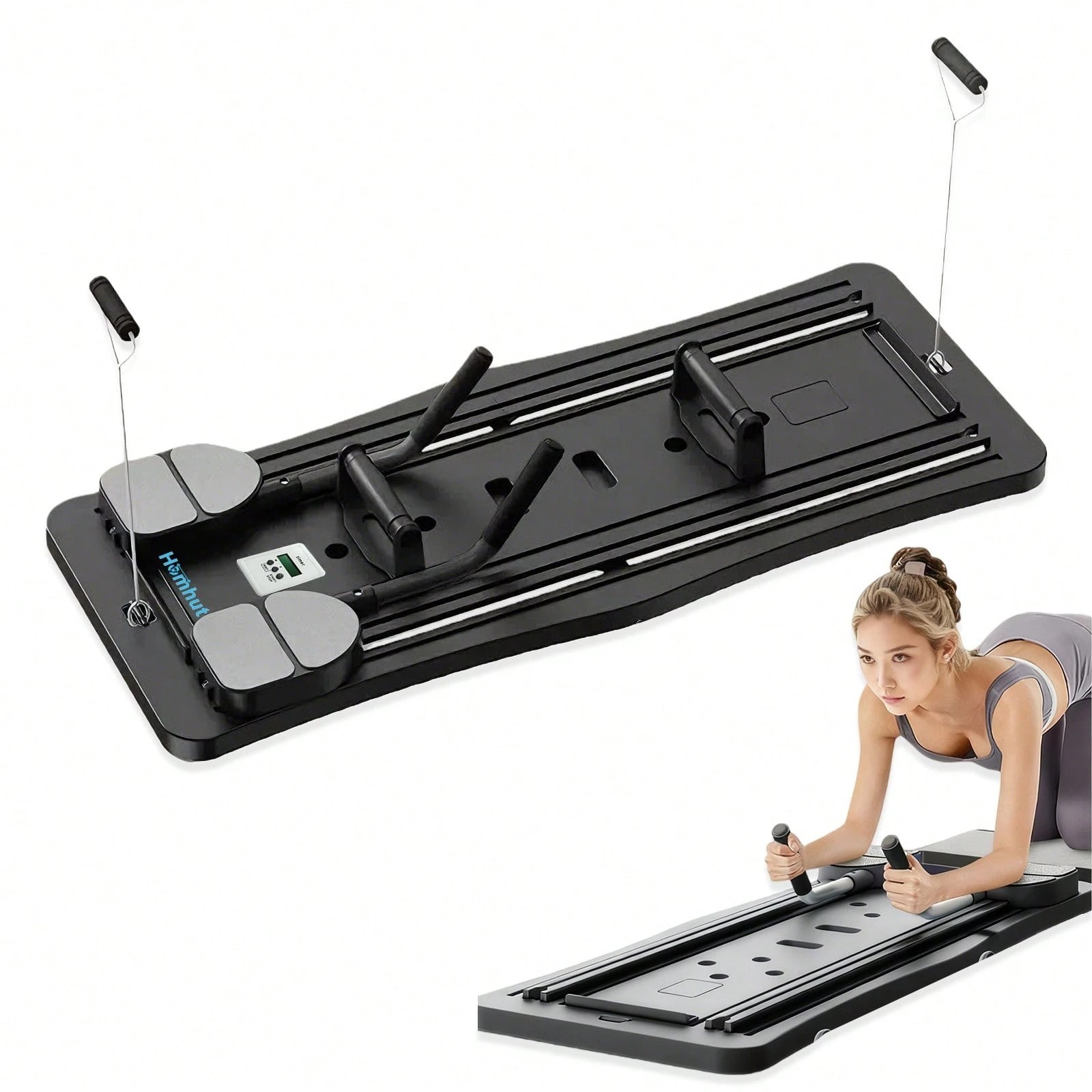 New Sleek Pilates Reformer Board 4 In 1 Foldable Black Home Gym Body Sculpt