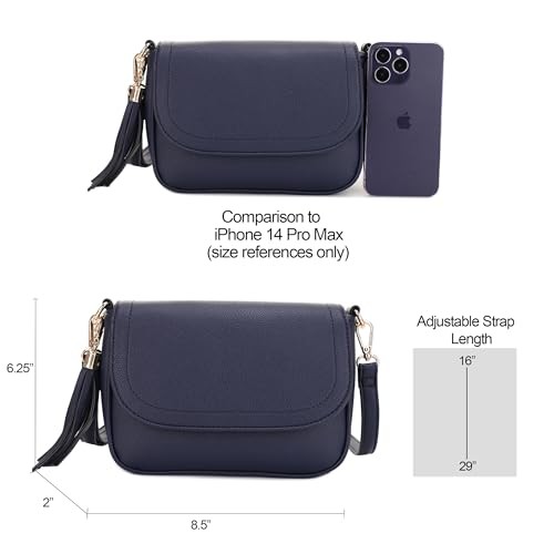 Small Crossbody Bags for Women Trendy Flap Saddle Purses with Tassel Navy