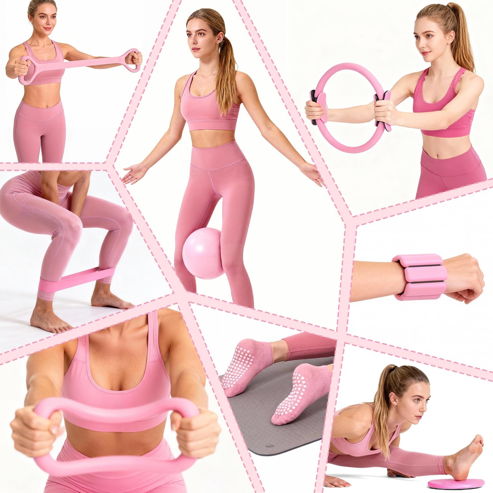 Pilates Equipment Kit for Home Workouts – 18pcs Set- 14 » Ring pink