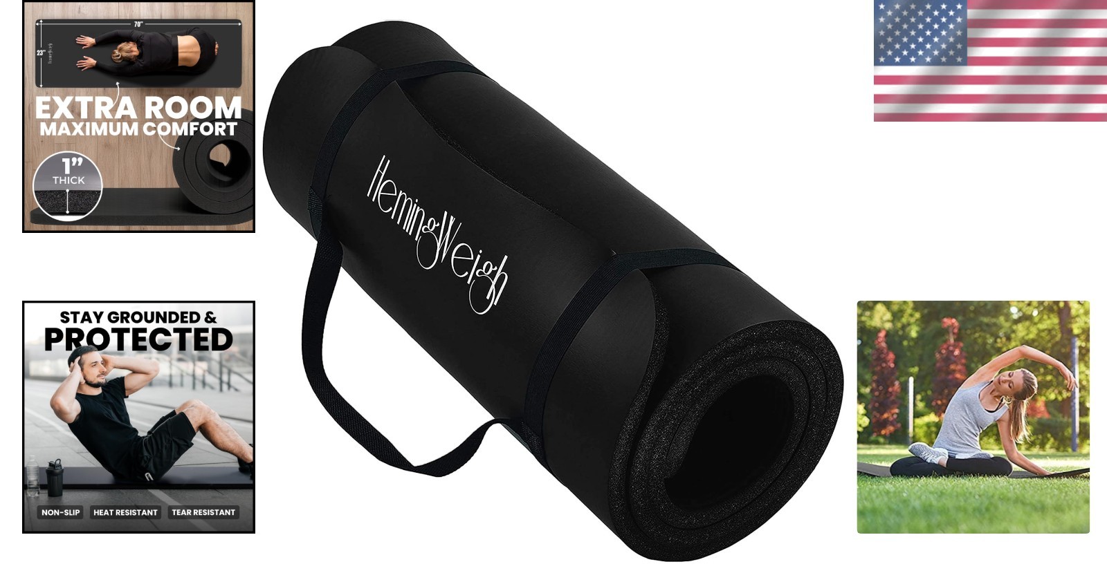 Durable Non Slip Exercise Mat 70 Inch x 23 Inch Black Ideal for Yoga and Pilates