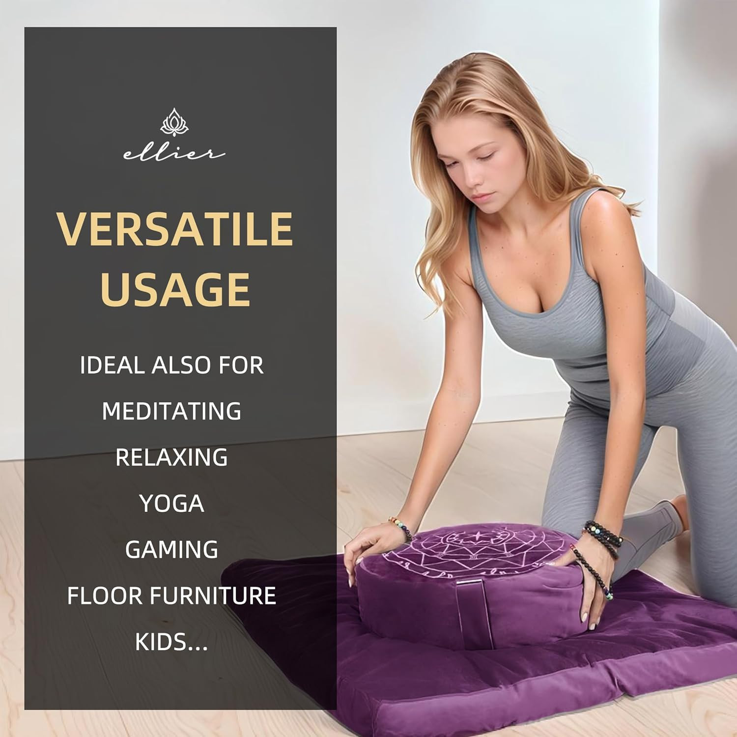 Ergonomic Zafu & Zabuton Meditation Cushion Set – Organic Velvet, Purple