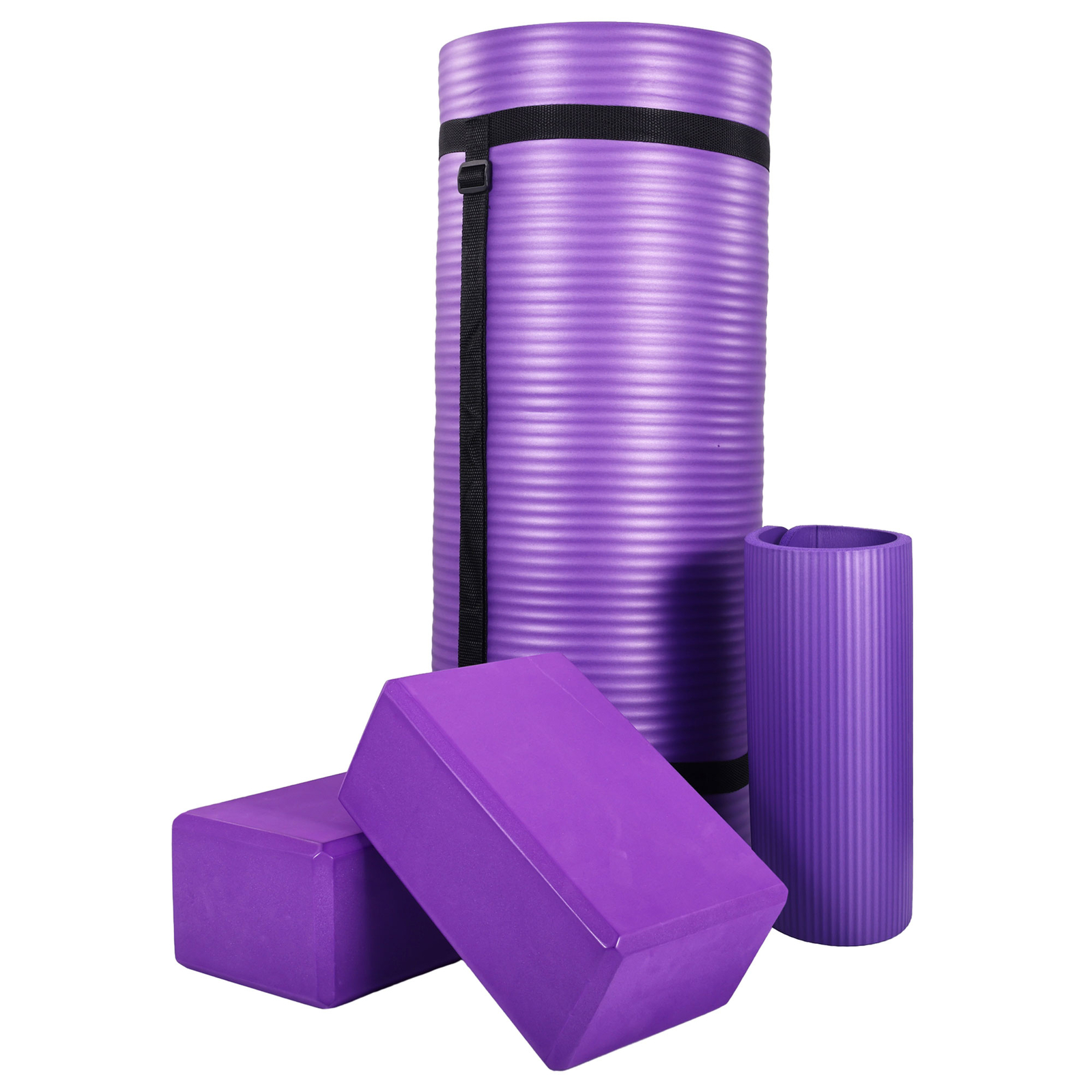 BalanceFrom 71&Prime;x24&Prime; Anti Tear Yoga Mat w/Strap, Knee Pad & Blocks,Purple (Used)