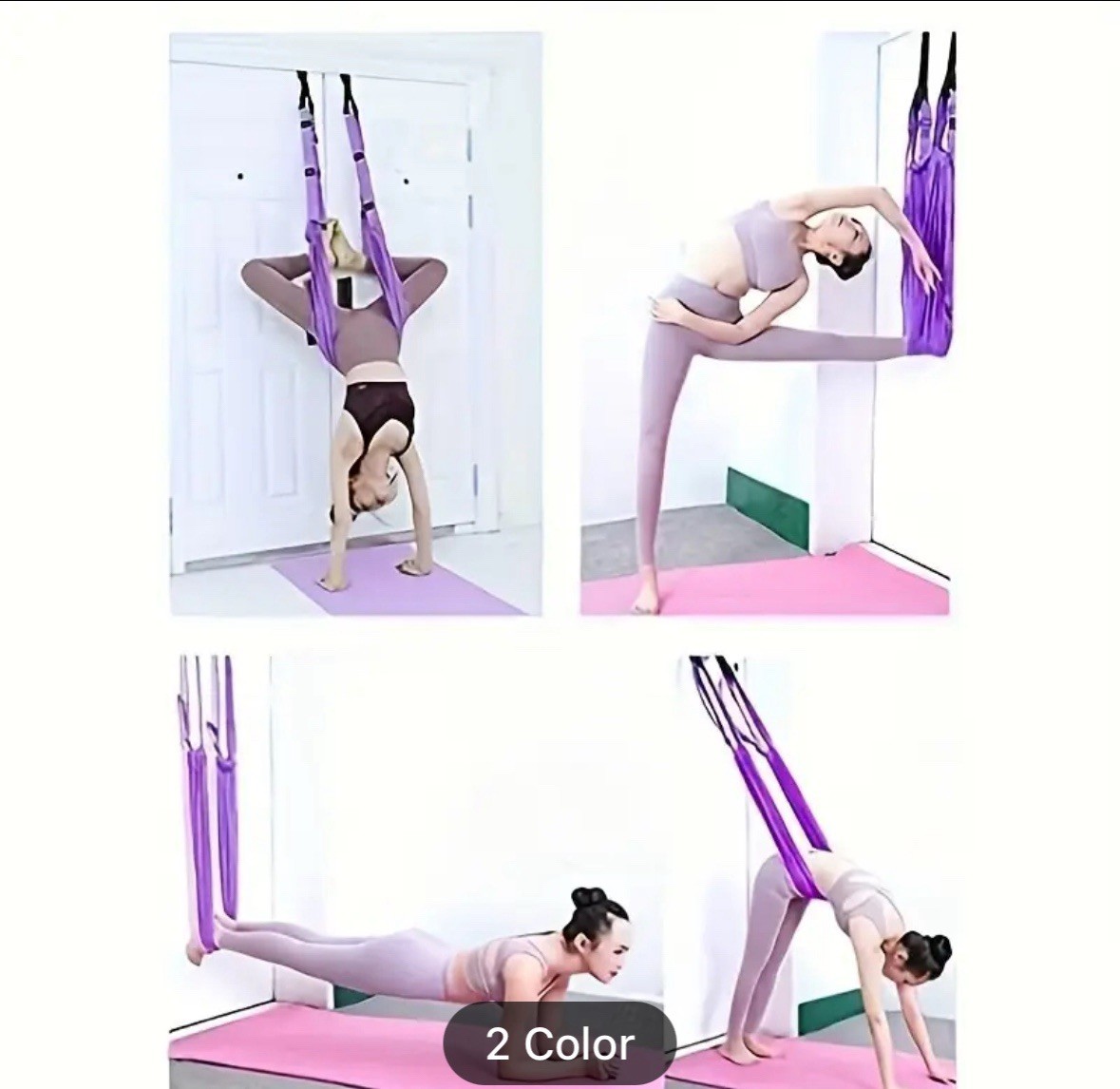 Purple or Pink Aerial Yoga Rope – Door-Mounted Stretching Strap
