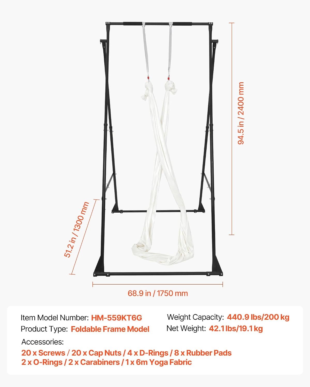 Yoga Stand Frame, 9.6 ft Aerial Silk Swing Stand, Max 551.2 lbs Load Capacity,