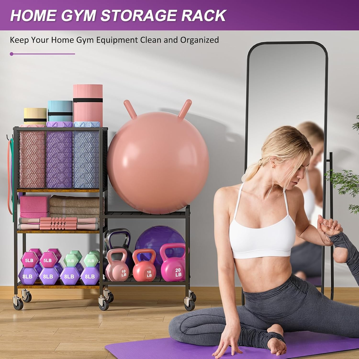 Dumbbell Rack, Yoga Mat Holder, Home Gym Storage, Exercise Equipment Organizer