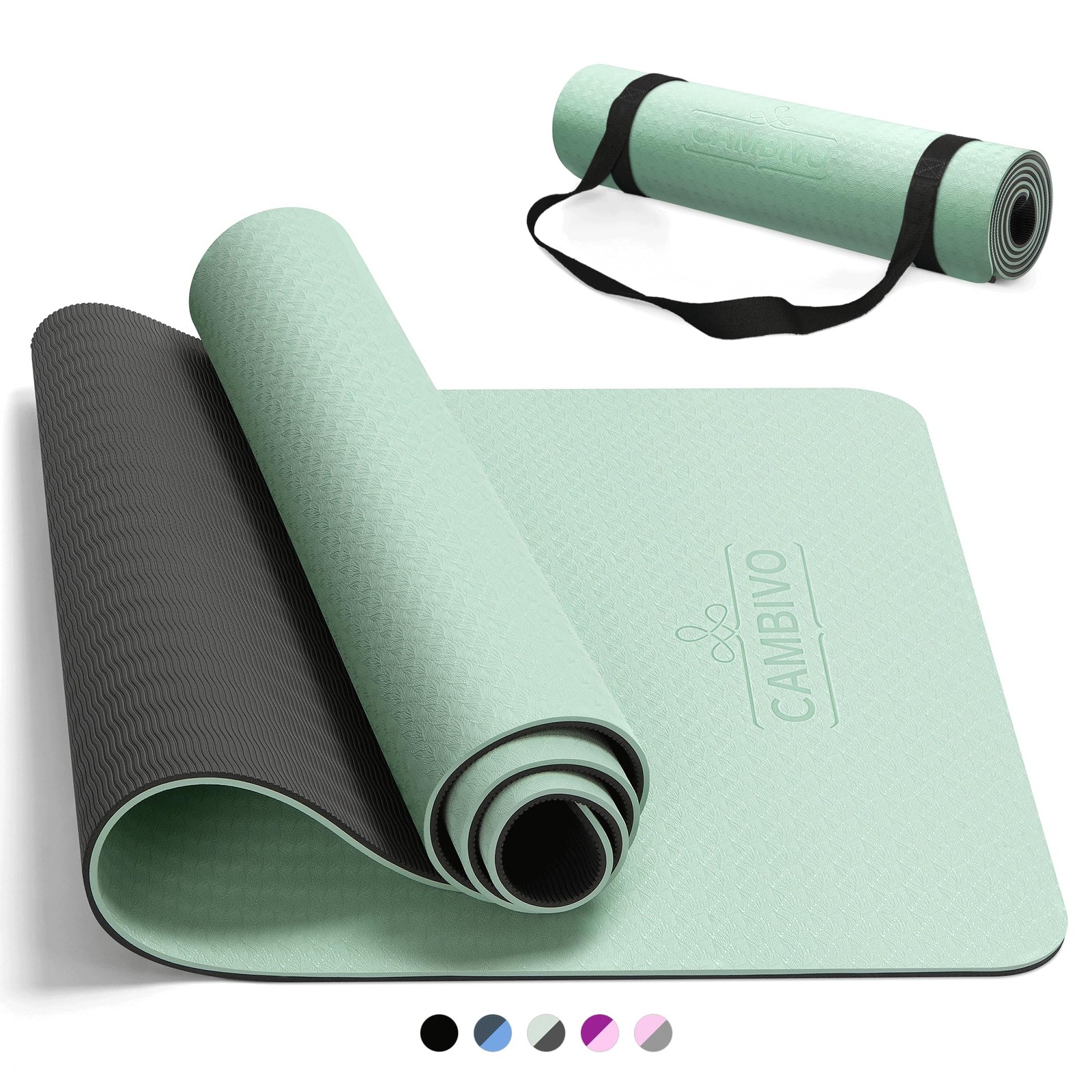 CAMBIVO Yoga Mat for Women Men Kids, 72&Prime; x 72*24*0.24 inch, Mint Green+Gray