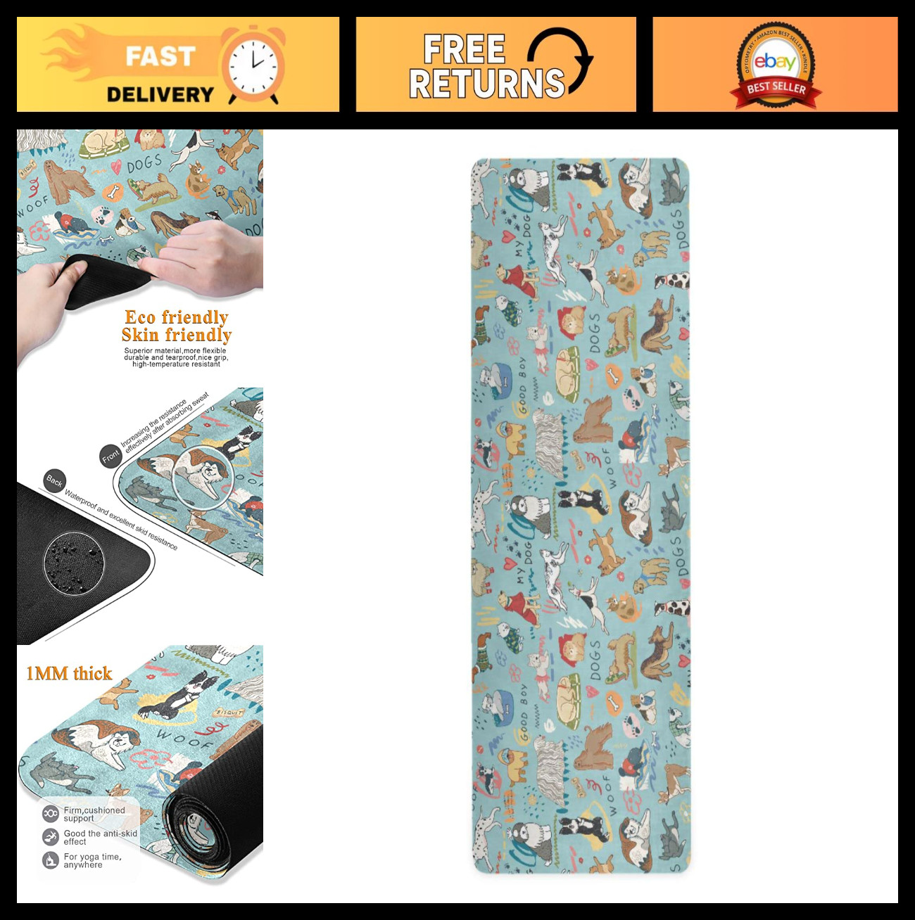 Non-Slip Yoga Mat for Dogs – Natural Rubber Fitness Mat for Home Workout, Pilate