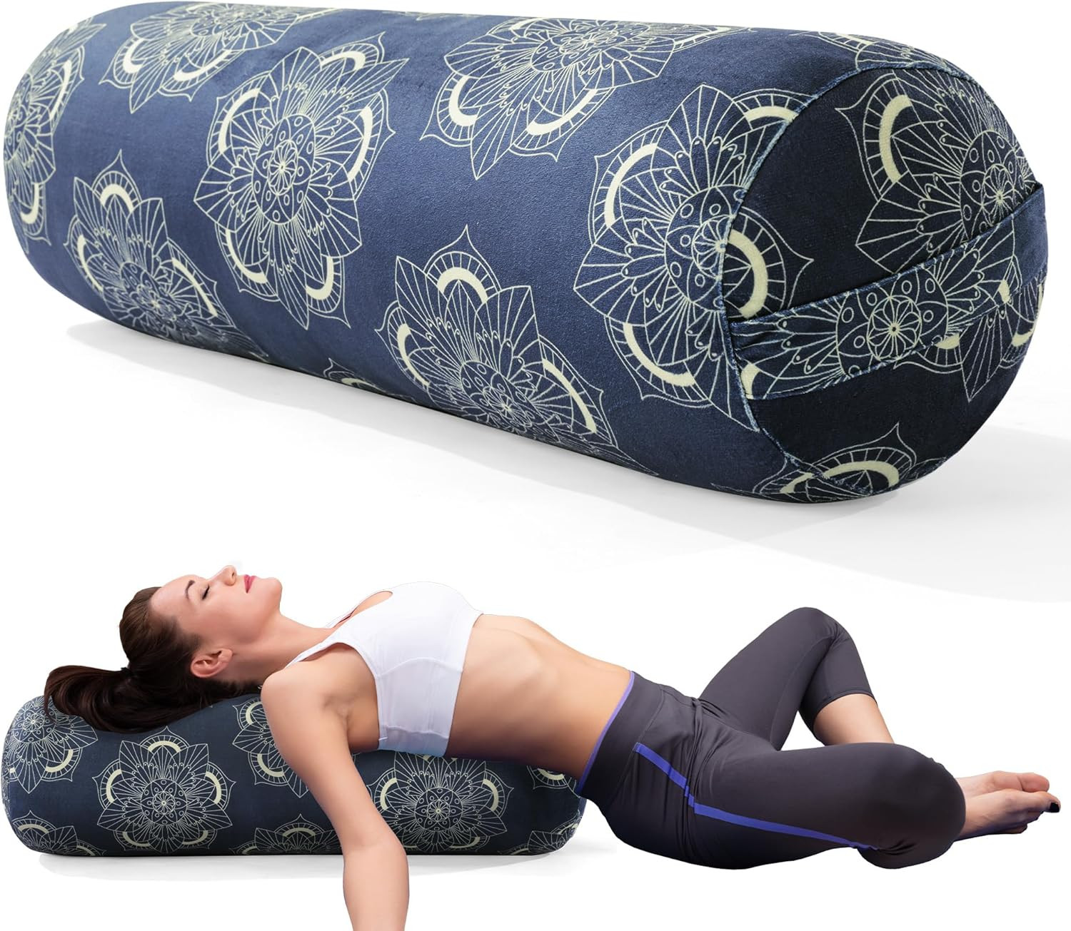 round Yoga Pillow, Cylindrical Yoga Bolster Pillow with Washable Cover, Meditati