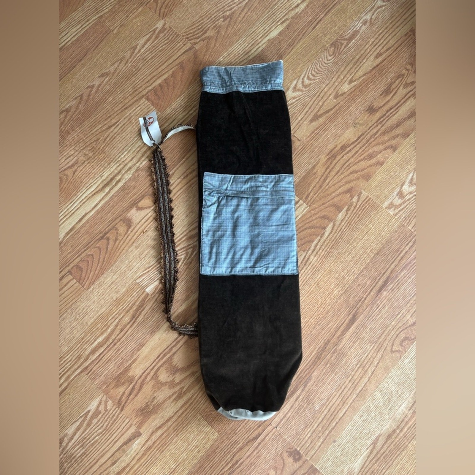 Handmade Velvet Yoga Mat Bag Drawstring Carry Bag w/ Pocket Cotton with Velvet