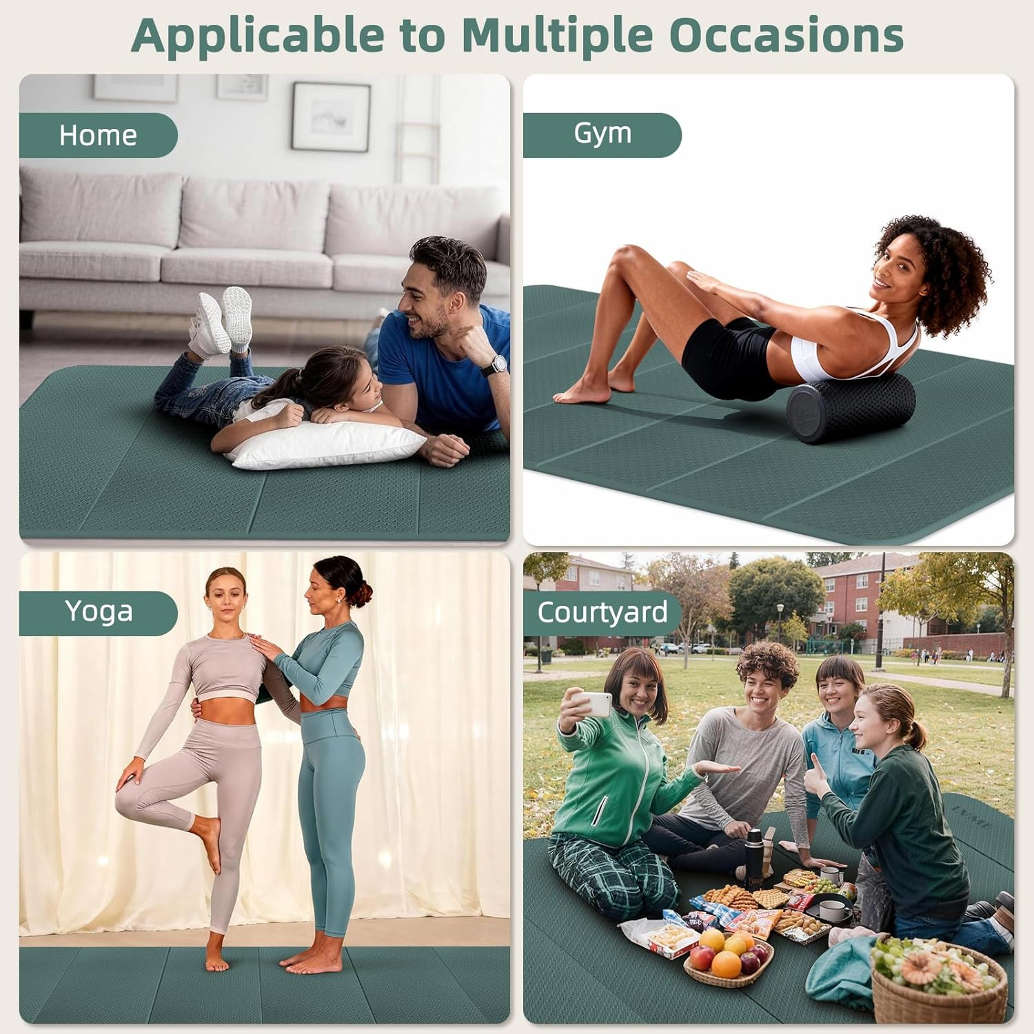 Large Yoga Mat, 74&Prime;X47.2&Prime; Extra Wide & Long Foldable Yoga Mat, 0.4&Prime; Thick Foldin