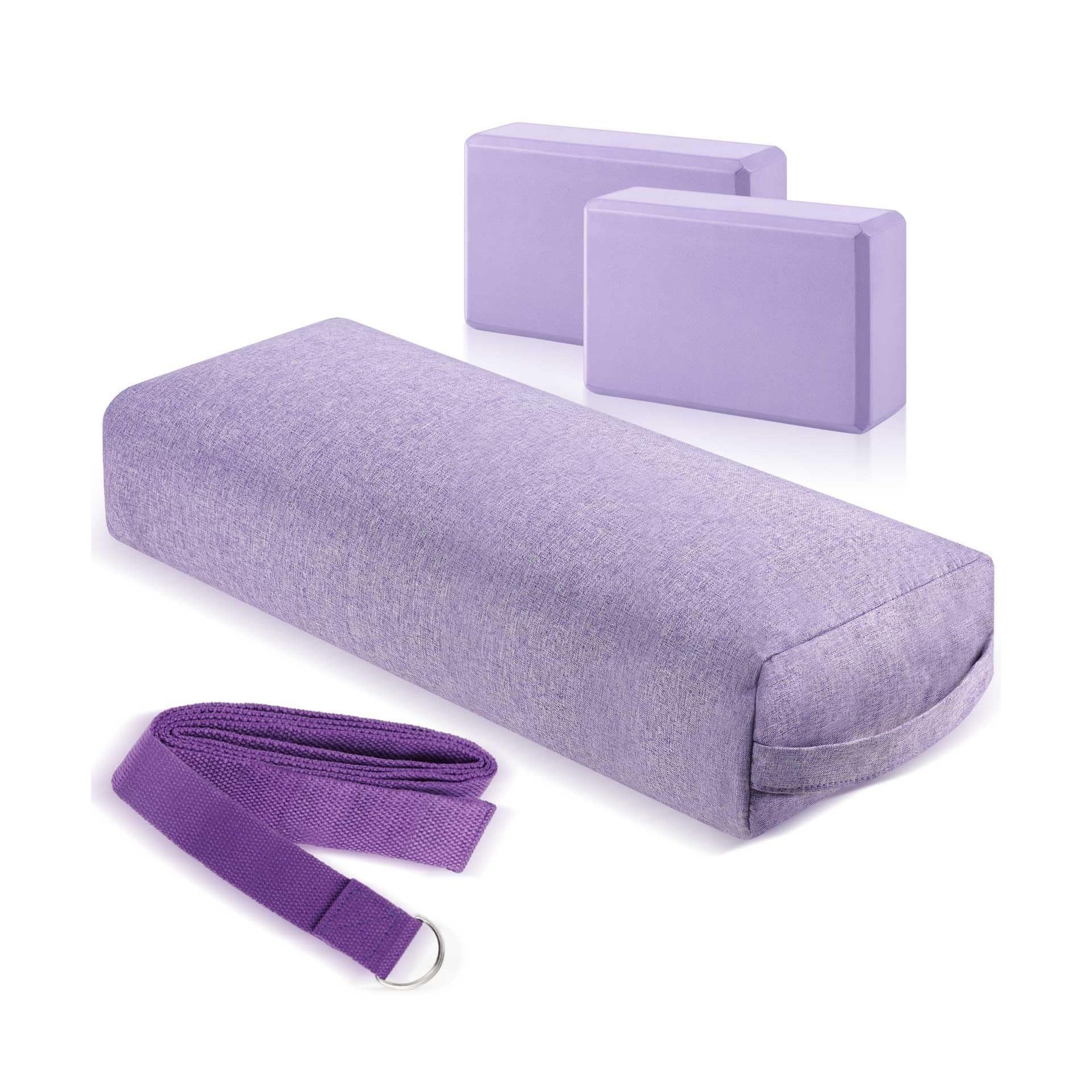 4 Pcs Yoga Bolster Pillows Blocks with Strap Set Comfortable Me… Fast USA SHIP