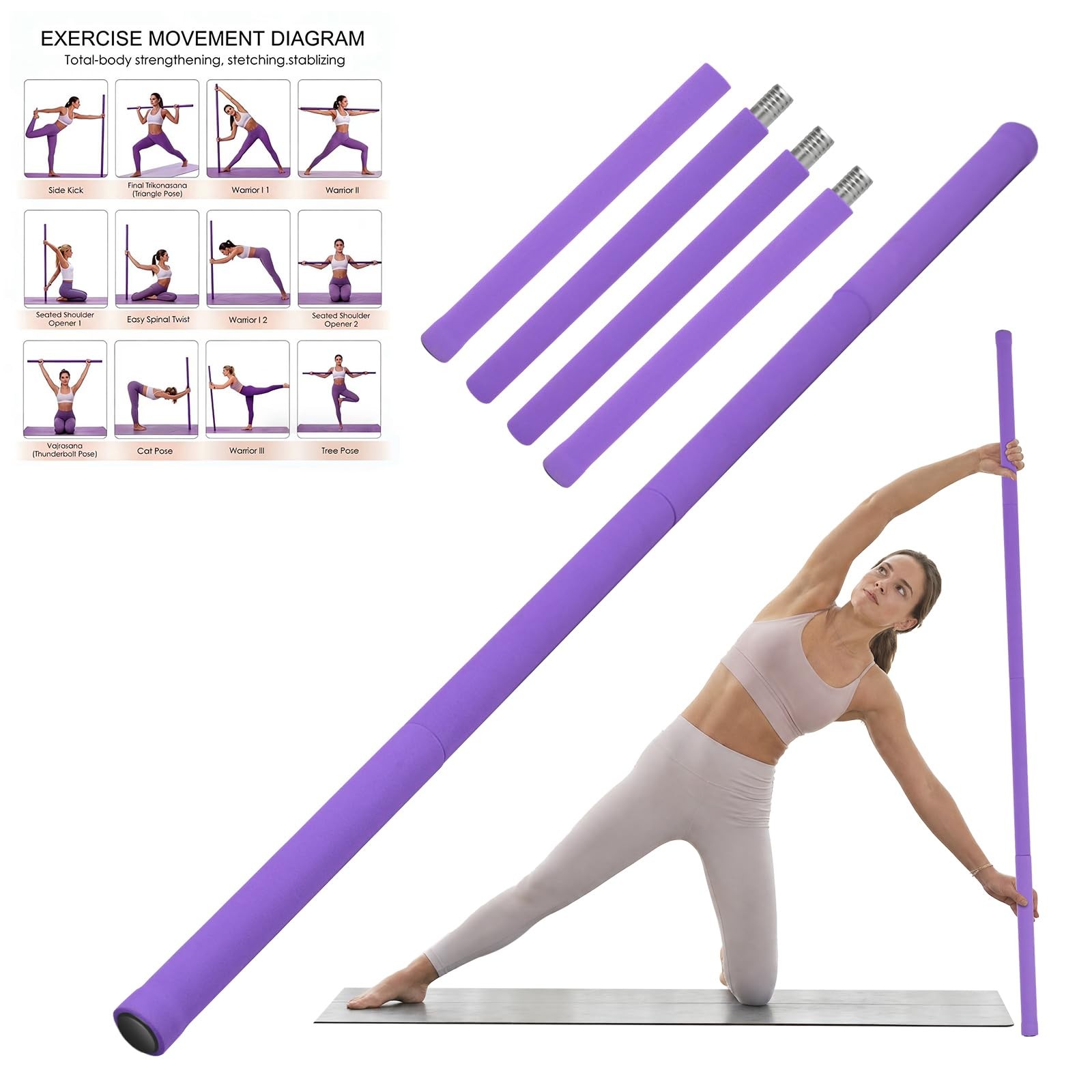 Yoga Stick, Upgraded 5ft Sturdy Steel Mobility Stick with 3 Adjustable Length