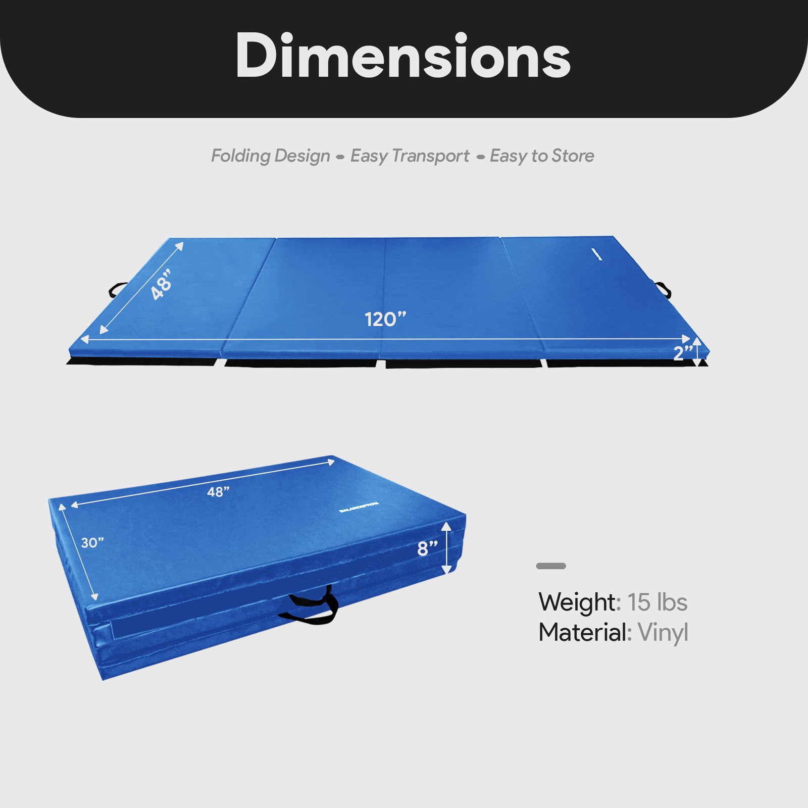 BalanceFrom Fitness 120 x 48&Prime; All Purpose Folding Gymnastics Exercise Mat, Blue