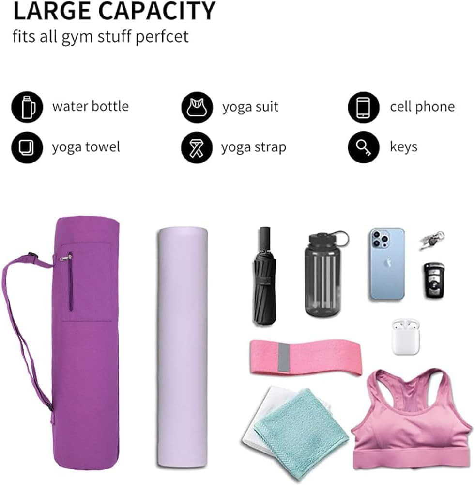 Cotton Yoga Mat Bag with Pockets and Adjustable Strap – Full Zip Cargo Yoga Mat