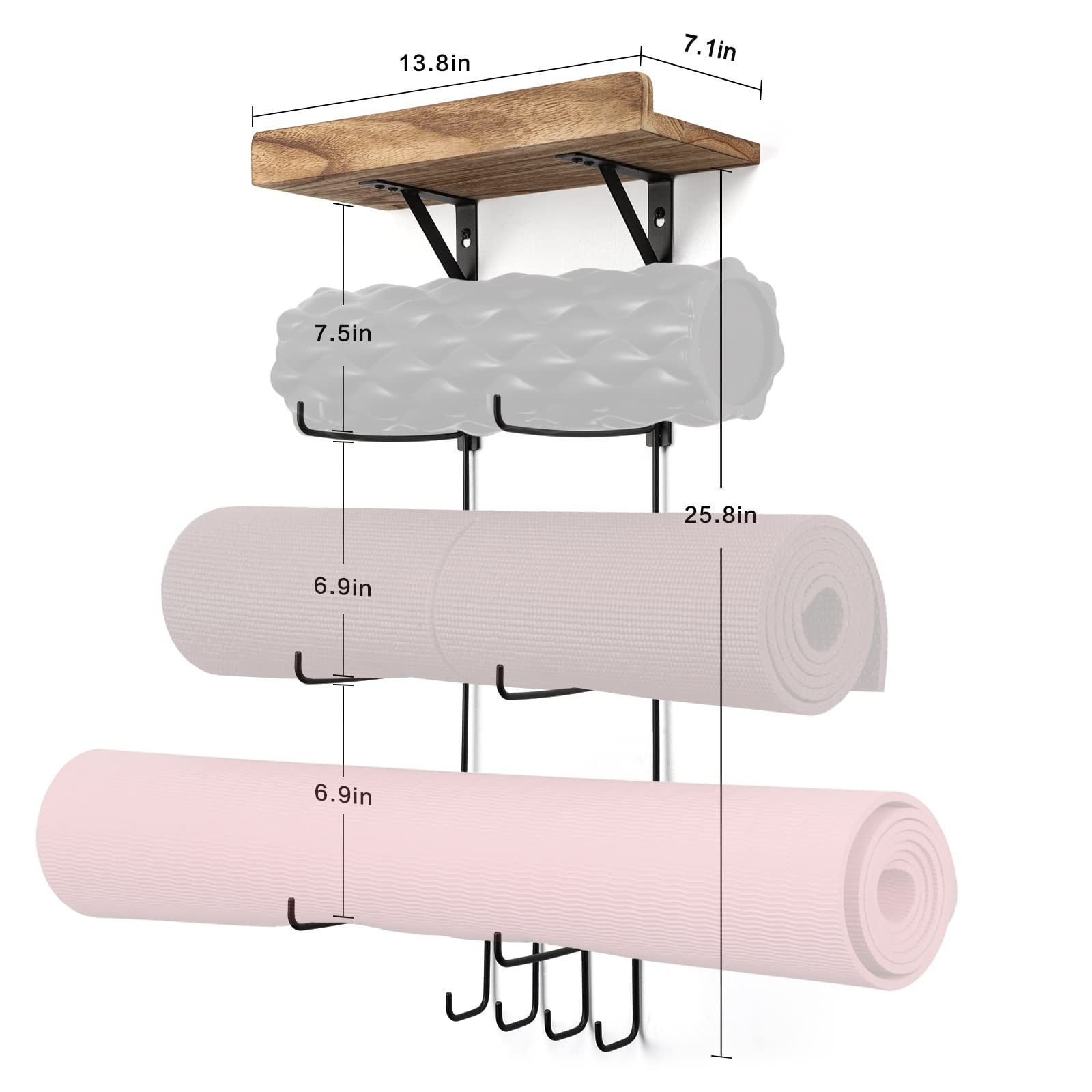 2 PACK Yoga Mat Holder Wall Mount Yoga Mat Storage Shelf Rack Home Gym Access…