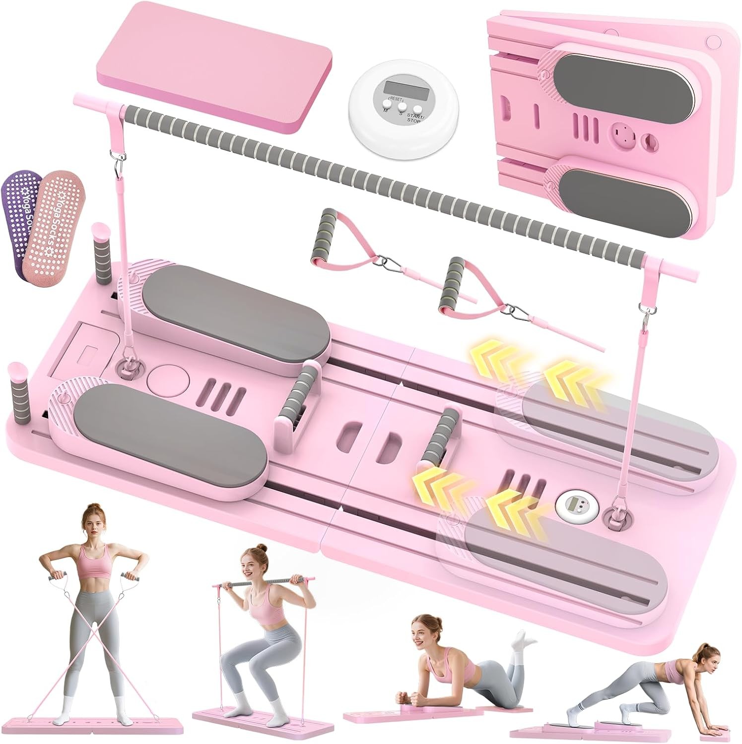 5 in 1 Pilates Board Foldable Reformer Set Resistance Bands