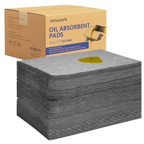 Oil Absorbent Pads – 9.8 x 13 Inch-Universal Leak, Drip, and Spill 10 x 13 Inch