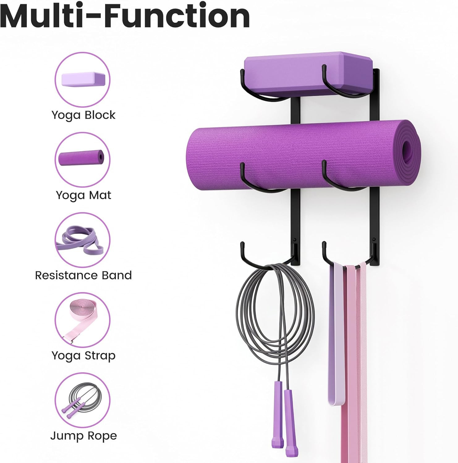Yoga Mat Holder Wall Mount, 3-Tier Storage Rack for Yoga Mat, Foam Roller, Block