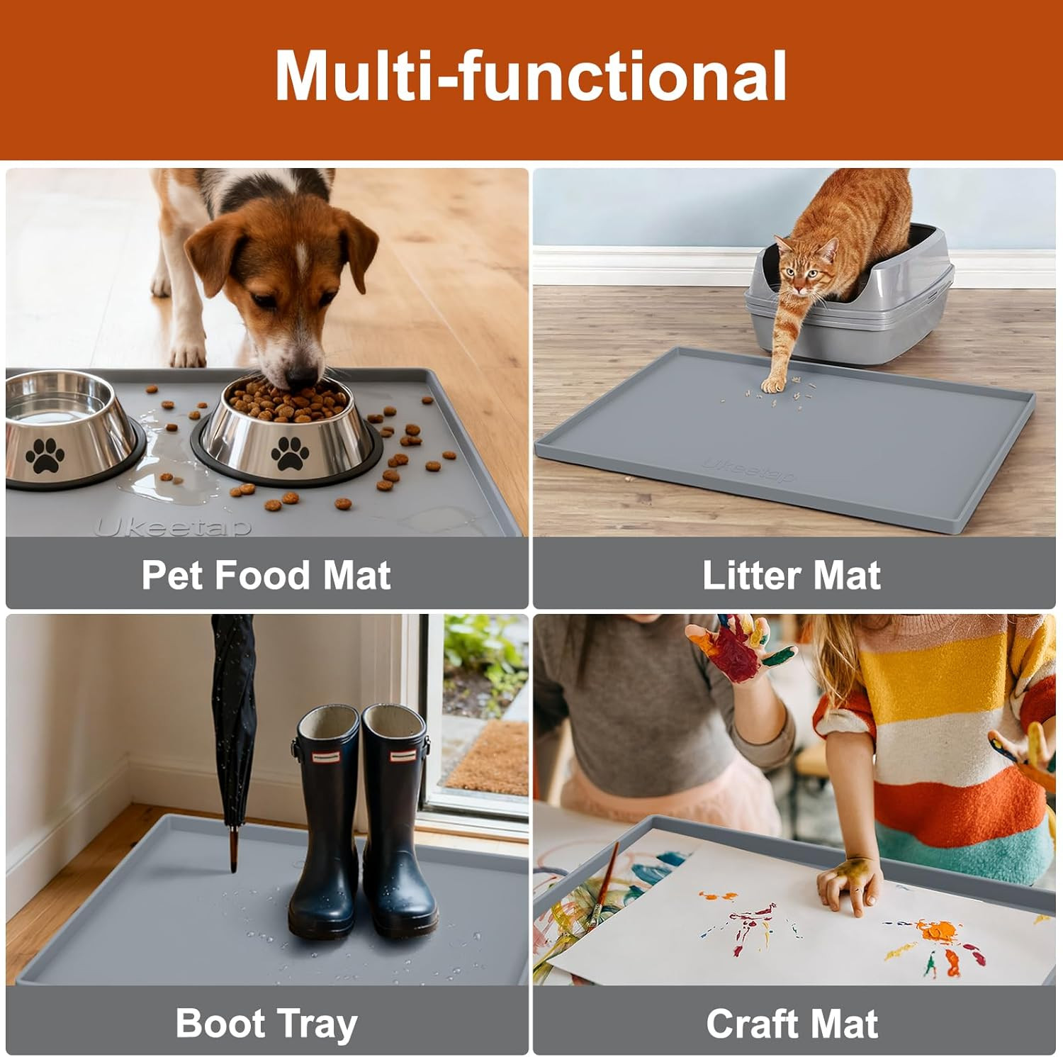 Ukeetap Extra Thick Silicone Mat Waterproof with Raised Edge 34&Prime; X 22&Prime;