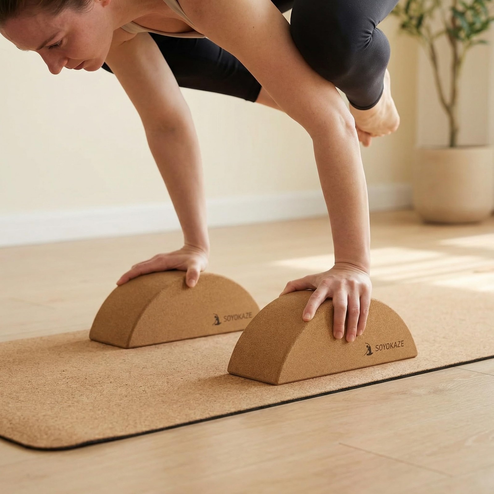 Cork Yoga Blocks 2 Pack Set,Half-Moon Calf Stretcher for Plantar Fasciitis Re…