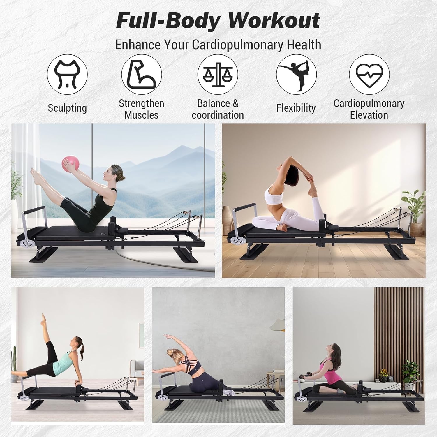 Pro Foldable Extra-Length Reformer Pilates Machine Equipment for Home Adjustable