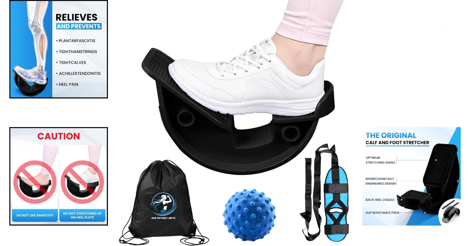 Calf Stretcher and Foot Rocker for Plantar Fasciitis Leg Stretching Strap Tra…