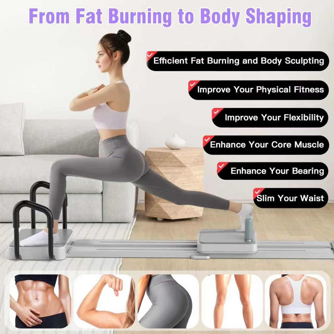 Portable Pilates Reformer with Extended Track and Yoga Socks for Home Workouts