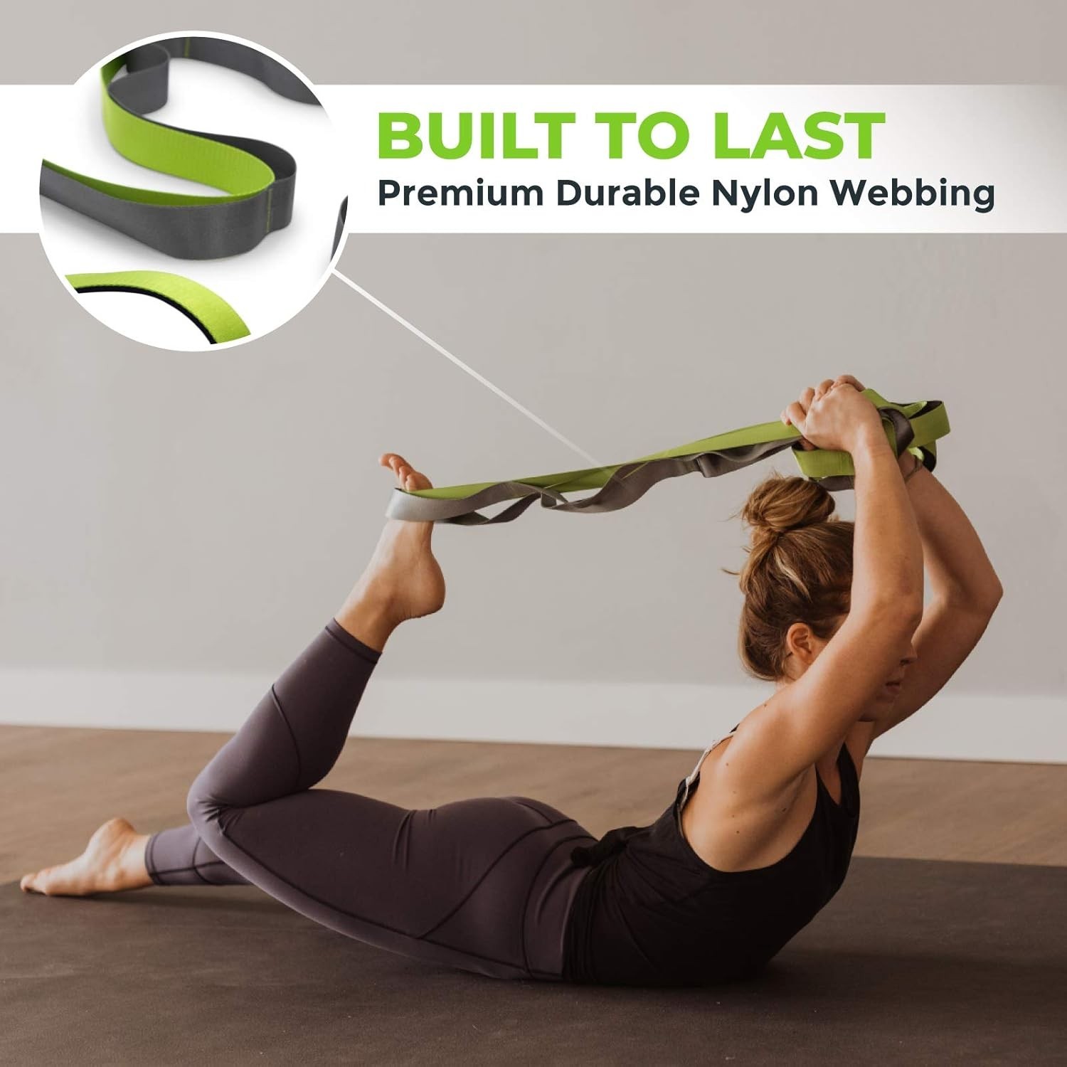 Durable 8&prime; Yoga Stretch Strap with Multi-Loop Design & Comfortable Handles