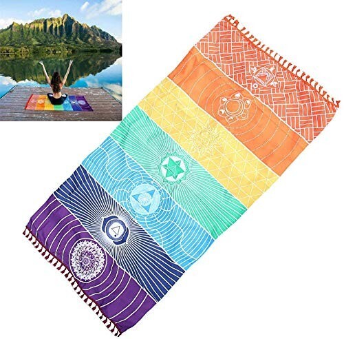 Yoga Mat Rainbow Chakra Sunscreen Shawl for beach outdoor travel exercise mat